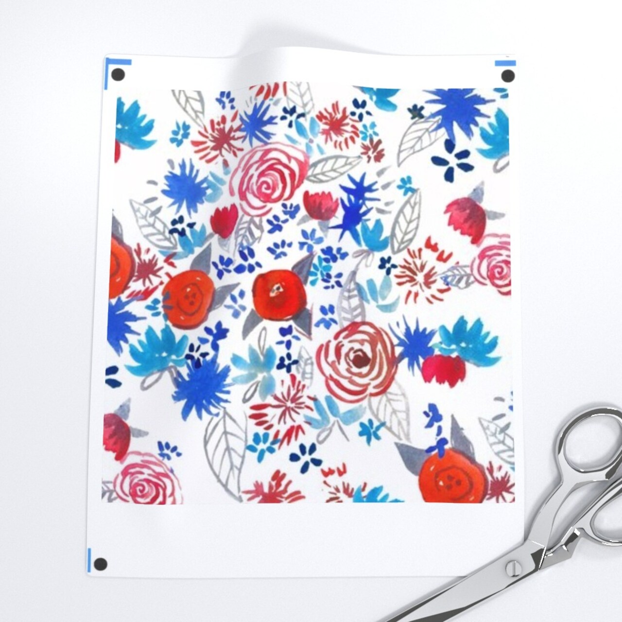 Patriotic Red White Blue Watercolor Floral July 4Th Flowers Independence Day Summer American Print Custom Printed Fabric by Spoonflower Various Fabrics by the Yard or Fat Quarter